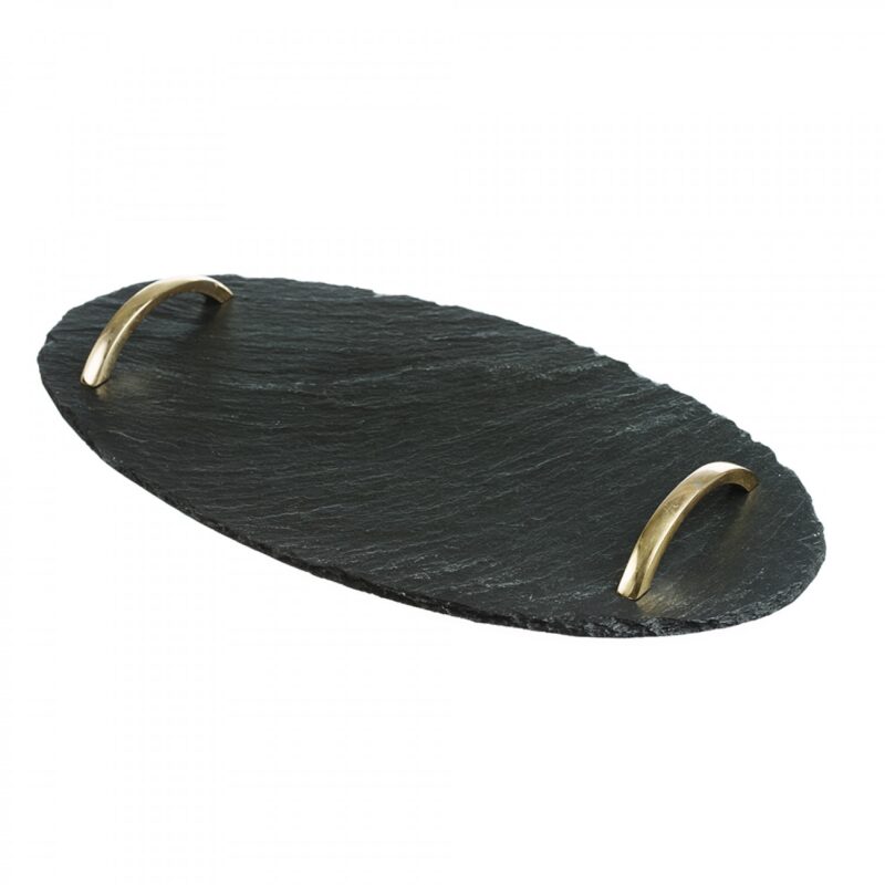 Just Slate Oval Serving Tray With Gold Handles