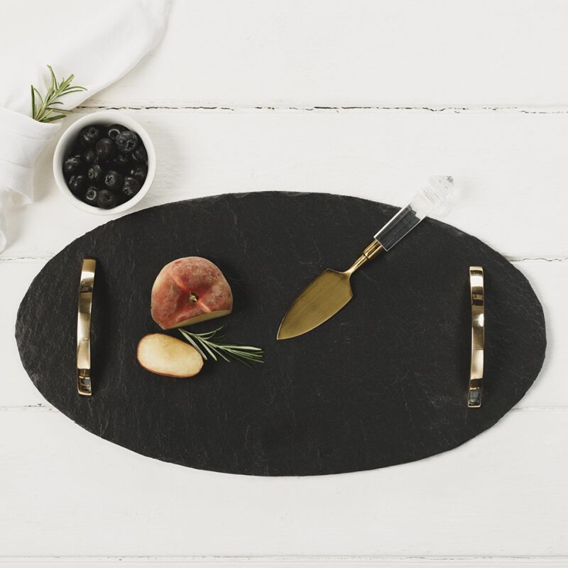 Just Slate Oval Serving Tray With Gold Handles