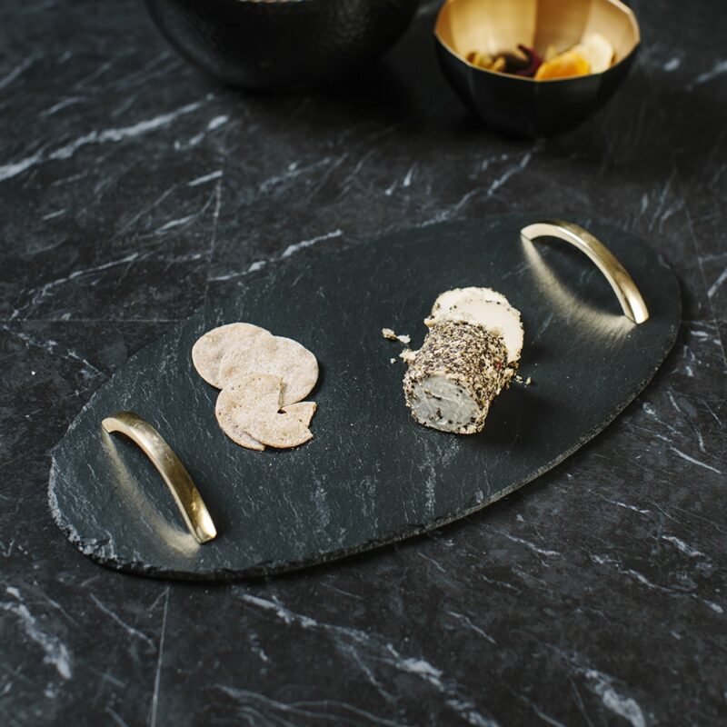 Just Slate Oval Serving Tray With Gold Handles