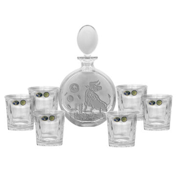 Bohemia Crystal Whisky Set ( 1 Decanter with Sandblasted Ox Motif + 6 Tumblers)