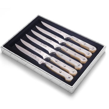 Laguiole Steak Knife Champagne Plexiglass Handle Set of 6 with Gift Box