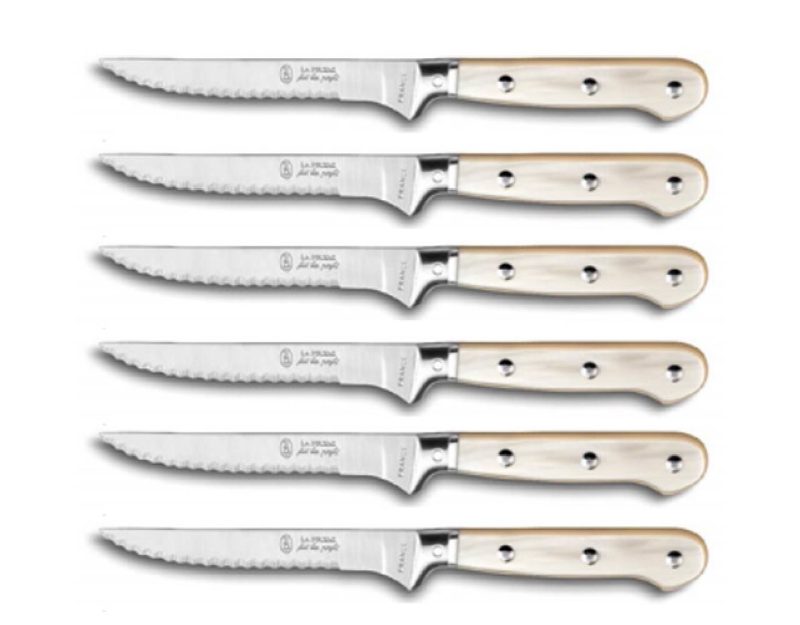 Laguiole Steak Knife Champagne Plexiglass Handle Set of 6 with Gift Box