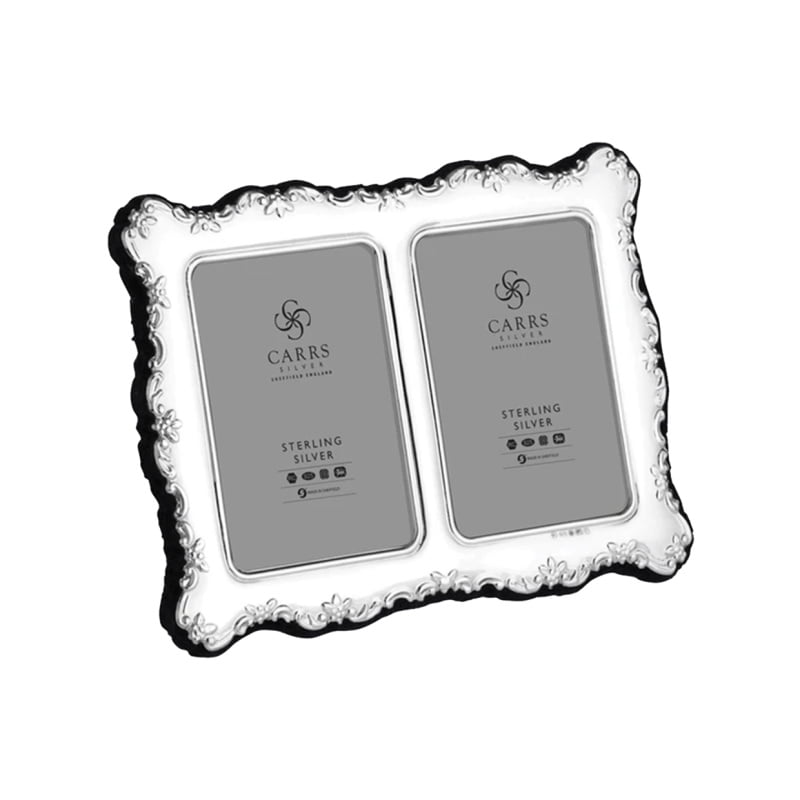 Carrs Silver - Double Sterling Silver Photo Frame Grey Velvet Back 3.5" x 2.5"