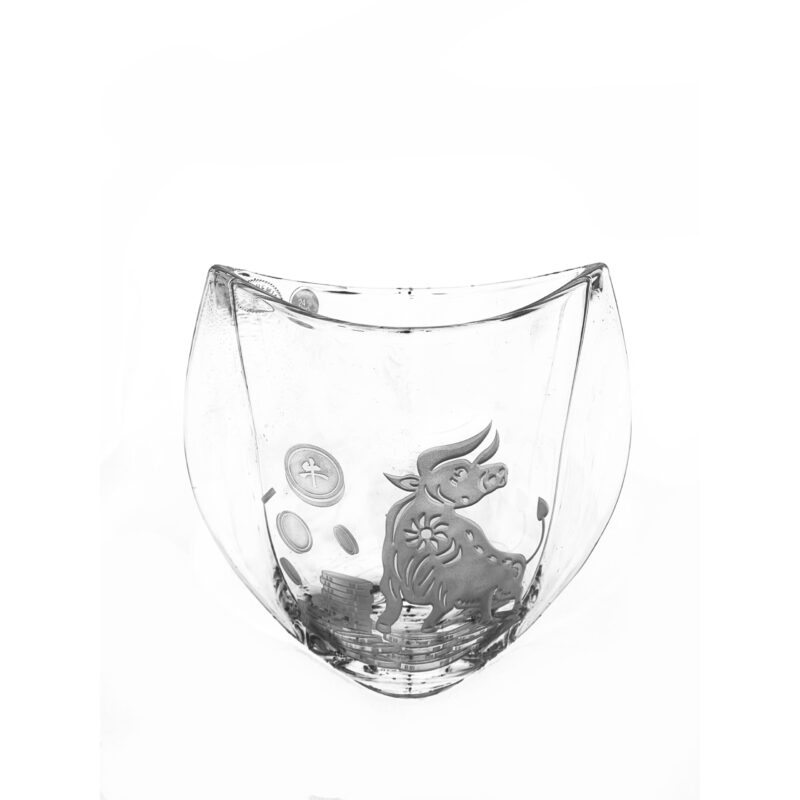 Bohemia Crystal Orbit Vase with Sandblasted Ox Motif