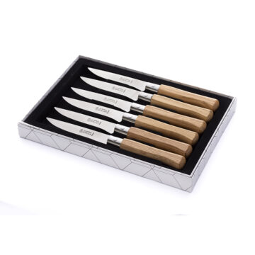 Laguiole Steak Knife Oak Handle Set of 6 with Gift Box