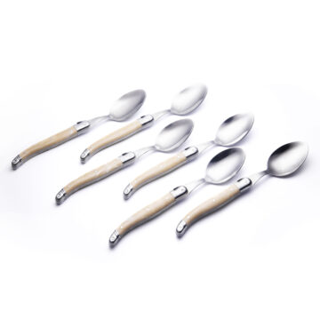 Laguiole Table Spoon Pale Horn Handle Set of 6 with Coffret Gift Box