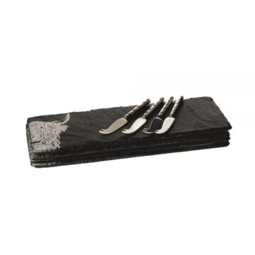 Just Slate 4 Mini Highland Cow Cheese Board & Knife Set