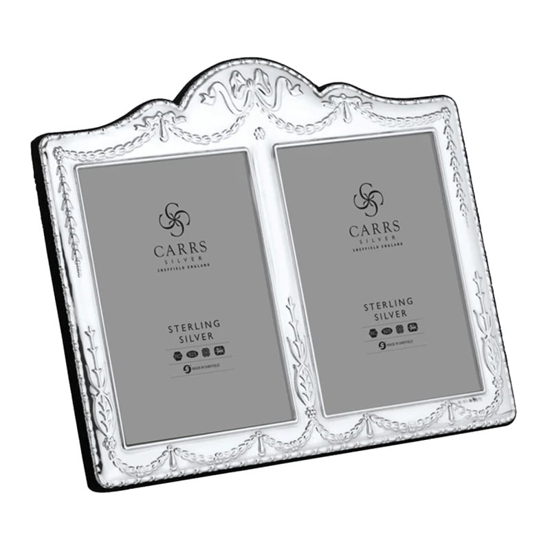 Carrs Silver - Double Sterling Silver Photo Frame Grey Velvet Back 5" x 3.5"