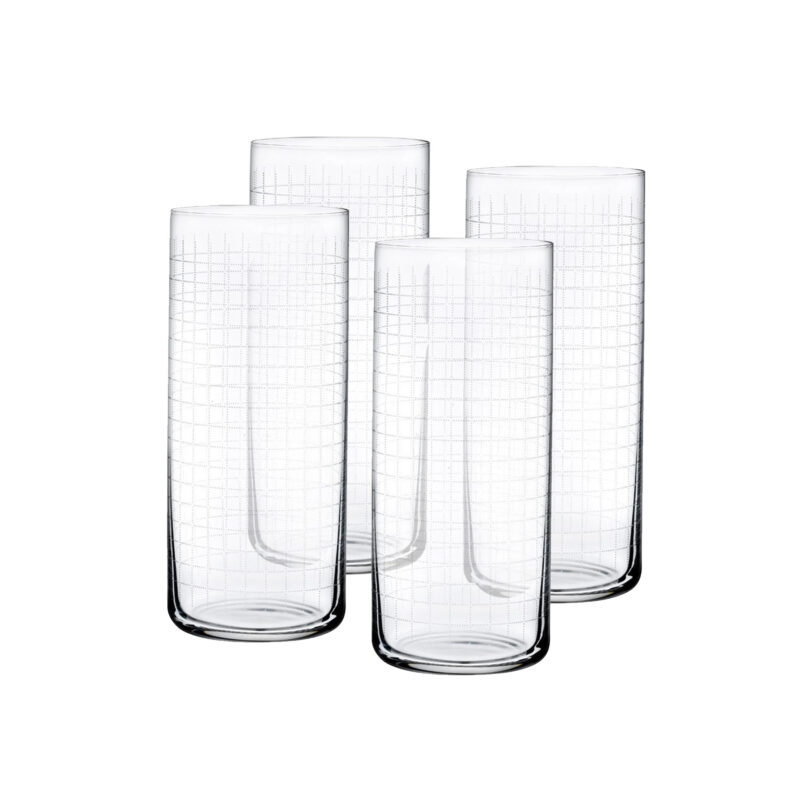 Nude Finesse Grid High Ball Glasses (Set of 4)