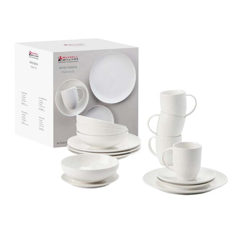 Maxwell & Williams White Basics Diamonds Dinner Set 16pc Gift Boxed