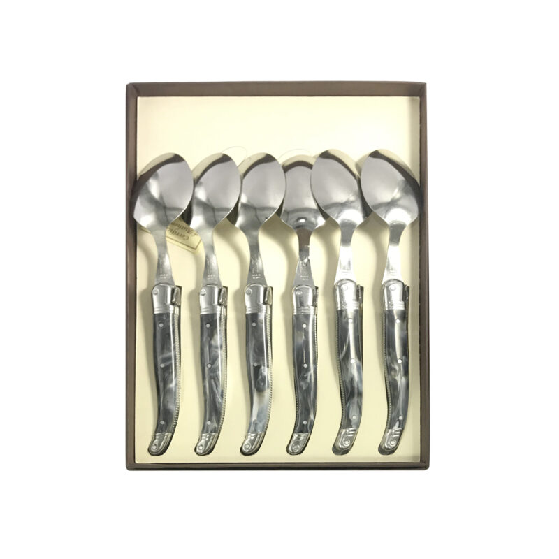 Laguiole Table Spoon Black Marble Handle Set of 6 with Coffret Gift Box