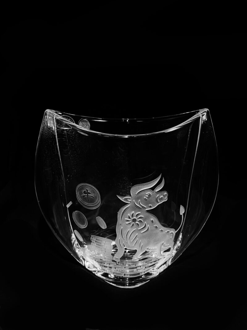 Bohemia Crystal Orbit Vase with Sandblasted Ox Motif