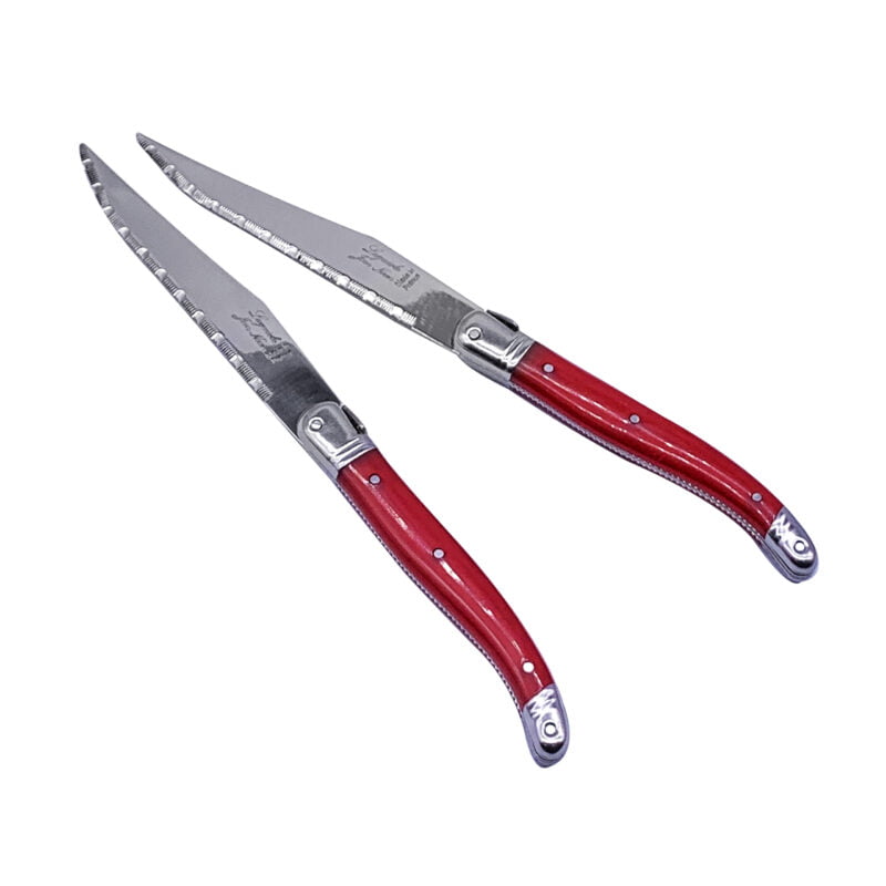 Laguiole Table Knife  Red Handle Set of 6 with Coffret Gift Box