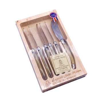 Laguiole Butter Knife Pale Horn Handle Set of 6 with Wooden Box