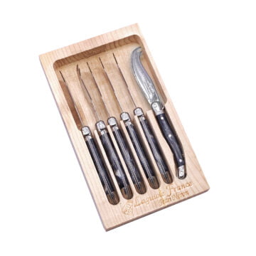 Laguiole Mini Cheese Knife Black Marble Handle Set of 6 with Wooden Gift Box