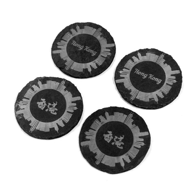 Just Slate 4 Round Slate Coasters (Hong Kong Theme Graphics)