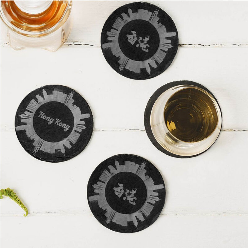 Just Slate 4 Round Slate Coasters (Hong Kong Theme Graphics)