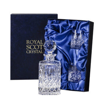 Royal Scot London Whisky Set - Square Spirit Decanter & 2 Crystal Whisky Tumblers