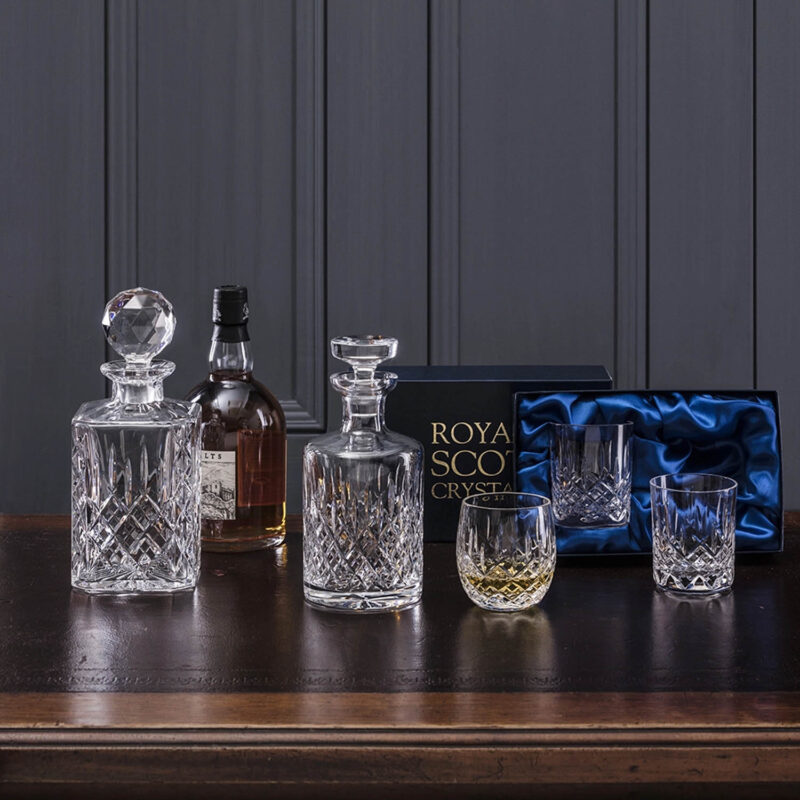 Royal Scot London Whisky Set - Square Spirit Decanter & 2 Crystal Whisky Tumblers