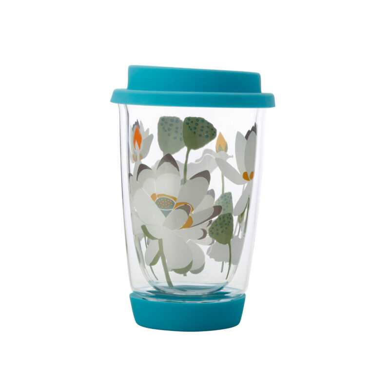 Maxwell & Williams Royal Botanic Gardens Victoria Lotus Double Wall Glass Mug 380ML Aqua