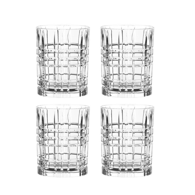 Nachtmann Tastes Good Whisky Tumbler Set (4 Square Whisky Tumblers+ 4 Glass Straws + 1 Cleaning Brush)