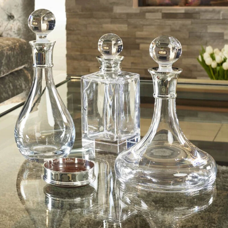 Carrs Silver - Wine Decanter Sterling Silver Plain Crystal