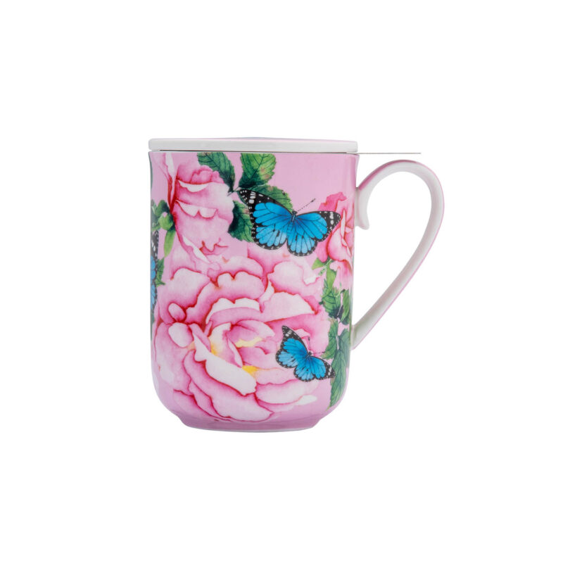 Maxwell & Williams Gabby Malpas Posey Mug With Infuser 340ML Cabbage Roses Gift Boxed