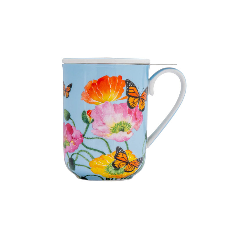 Maxwell & Williams Gabby Malpas Posey Mug With Infuser 340ML Field of Poppies Gift Boxed