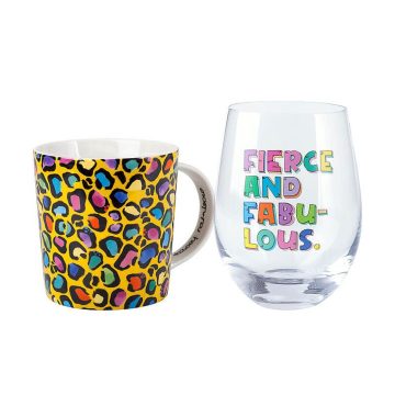 Maxwell & Williams Kasey Rainbow Wild at Heart Mug & Glass Set Wild Yellow Gift Boxed