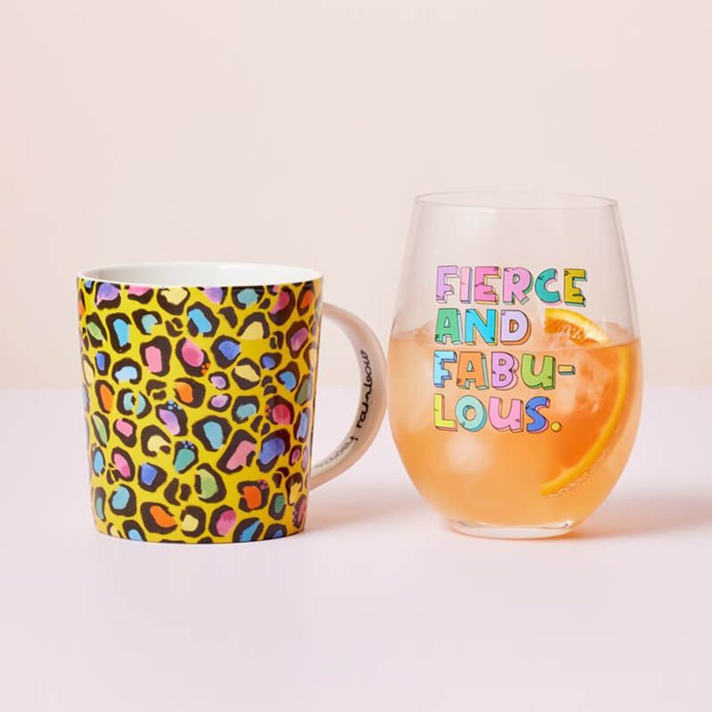 Maxwell & Williams Kasey Rainbow Wild at Heart Mug & Glass Set Wild Yellow Gift Boxed