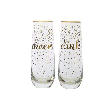 Maxwell & Williams Celebrations Stemless Flute Cheers Clink (Set of 2)