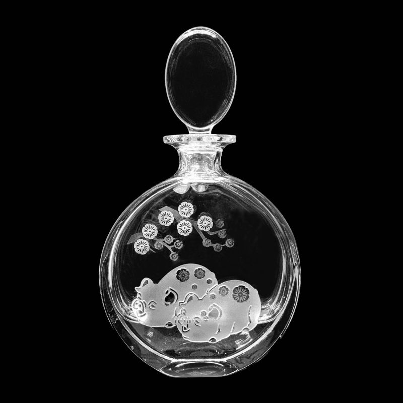 Bohemia Crystal Decanter with Sandblasted Pig Motif