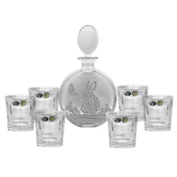 Bohemia Crystal Whisky Set ( 1 Decanter with Sandblasted Rabbit Motif + 6 Tumblers)