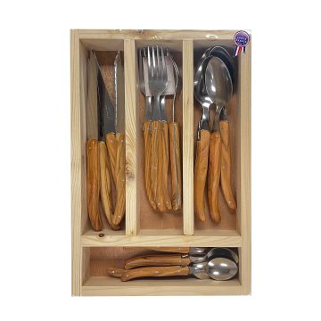 Laguiole Olive Wood Handle 16pieces Cutlery Set with Wooden Box