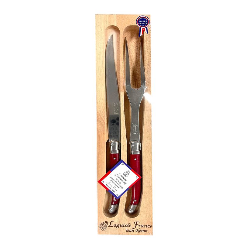 Laguiole Red Handle Carving Set with Wooden Box