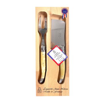 Laguiole Cheese Set Pale Horn Handle with Wooden Gift Box