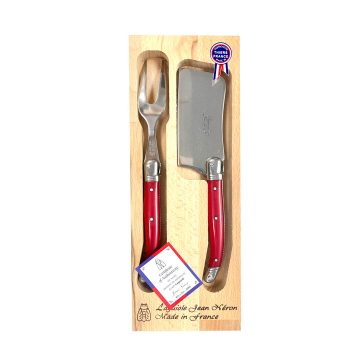 Laguiole Red Handle Cheese Set with Wooden Box