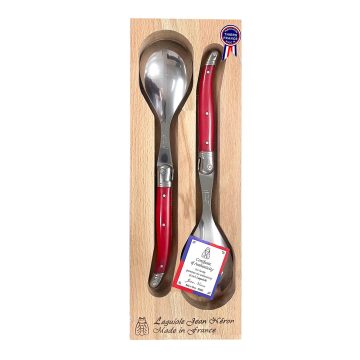 Laguiole Salad Server Red Handle with Wooden Gift Box