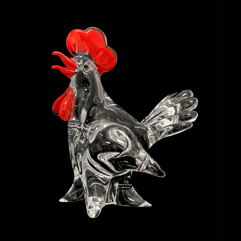 Duccio di Segna Hen/ Rooster H19 cm Transparent & Red