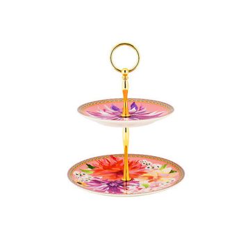 Maxwell & Williams Teas & C's Dahlia Daze 2 Tiered Cake Stand Pink Gift Boxed