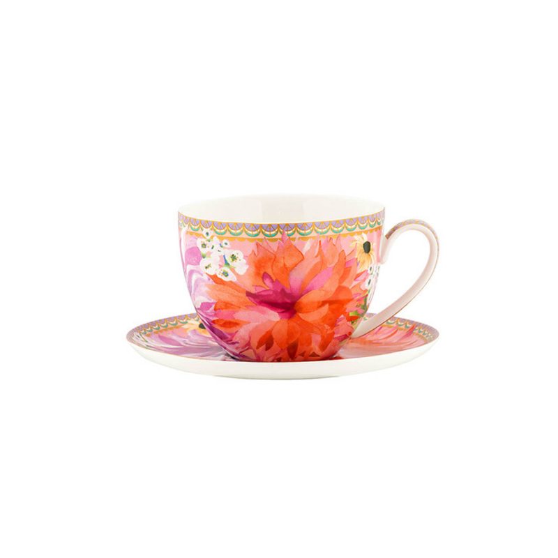 Maxwell & Williams Teas & C's Dahlia Daze Breakfast Cup & Saucer 400ML Pink Gift Boxed