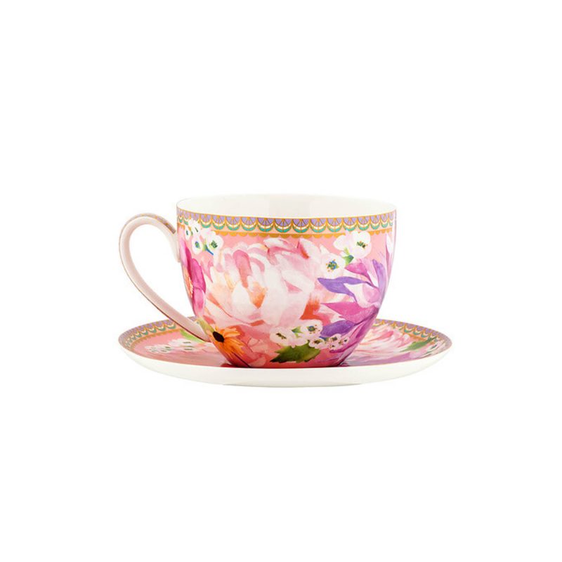 Maxwell & Williams Teas & C's Dahlia Daze Breakfast Cup & Saucer 400ML Pink Gift Boxed