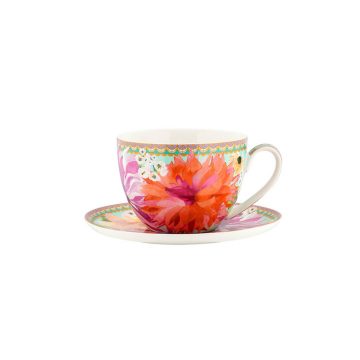 Maxwell & Williams Teas & C's Dahlia Daze Breakfast Cup & Saucer 400ML Sky Gift Boxed