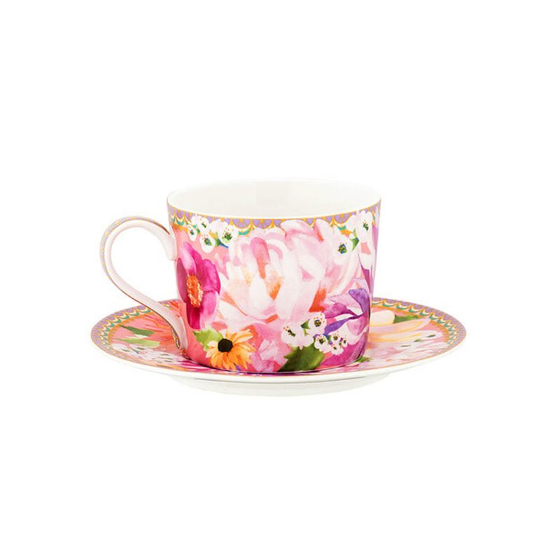 Maxwell & Williams Teas & C's Dahlia Daze Cup & Saucer 240ML Pink Gift Boxed