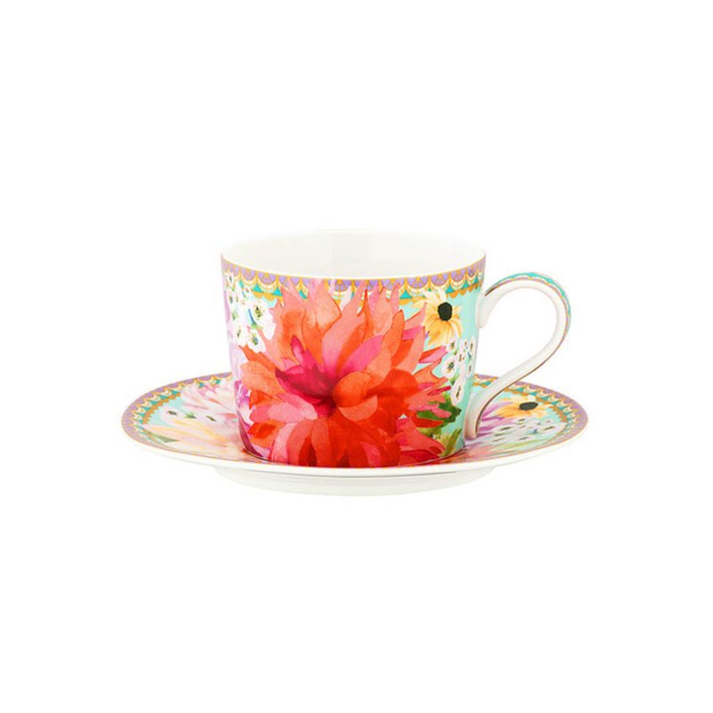 Maxwell & Williams Teas & C's Dahlia Daze Cup & Saucer 240ML Sky Gift Boxed