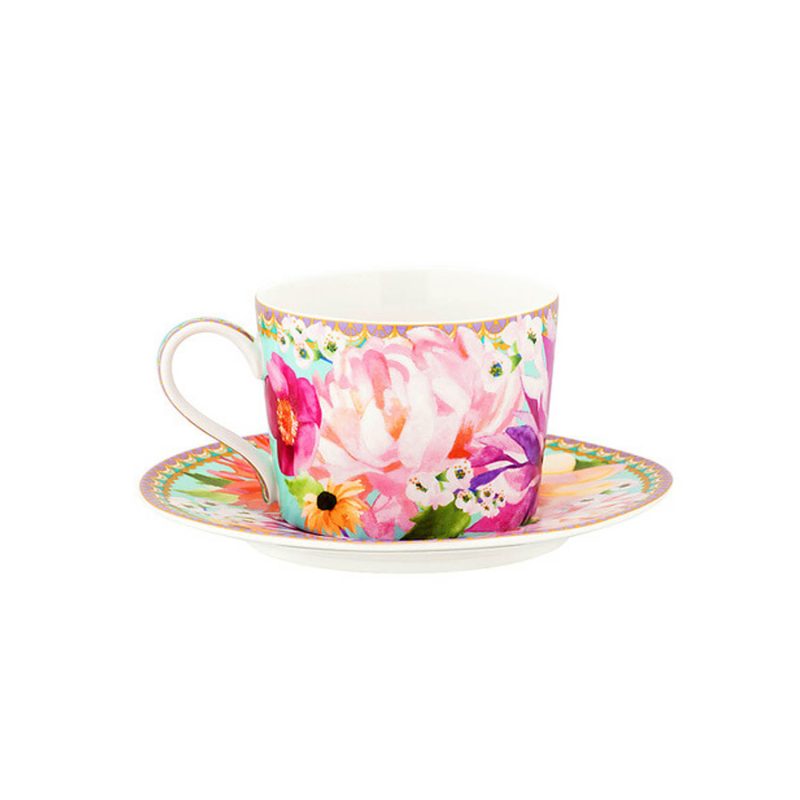 Maxwell & Williams Teas & C's Dahlia Daze Cup & Saucer 240ML Sky Gift Boxed