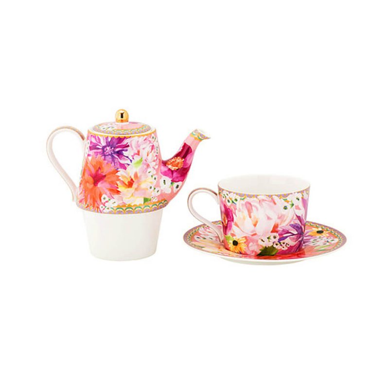 Maxwell & Williams Teas & C's Dahlia Daze Tea for One With Infuser 340ML Pink Gift Boxed