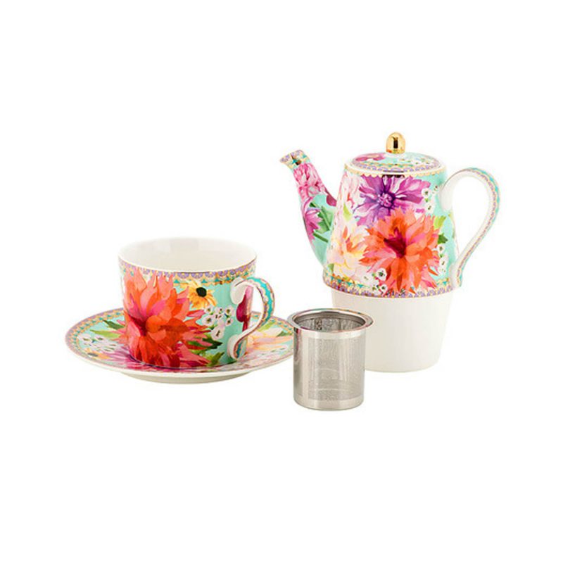 Maxwell & Williams Teas & C's Dahlia Daze Tea for One With Infuser 340ML Sky Gift Boxed