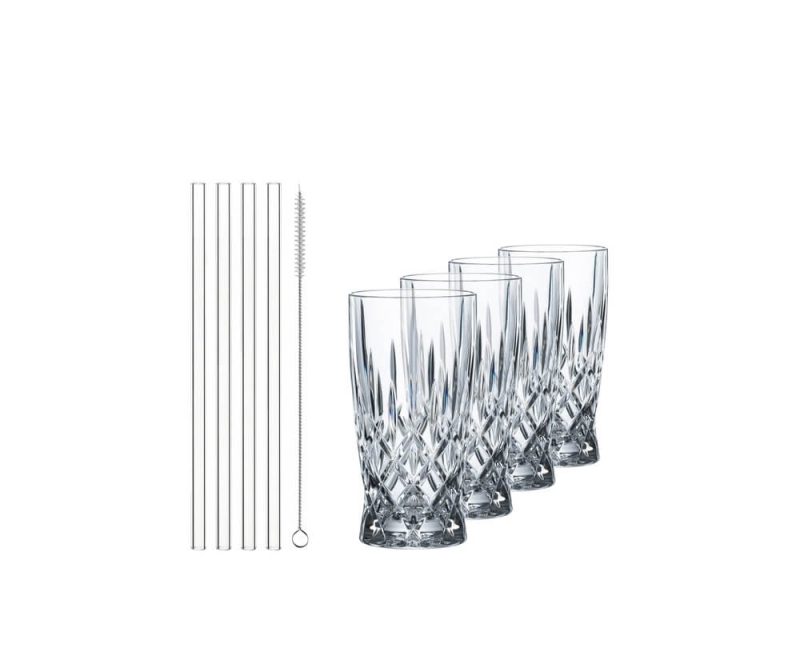 Nachtmann Noblesse Latte Macchiato + Glass Straws (Set of 4)