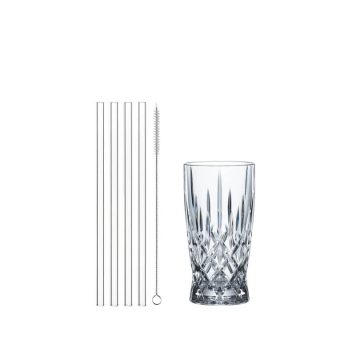 Nachtmann Noblesse Latte Macchiato + Glass Straws (Set of 4)